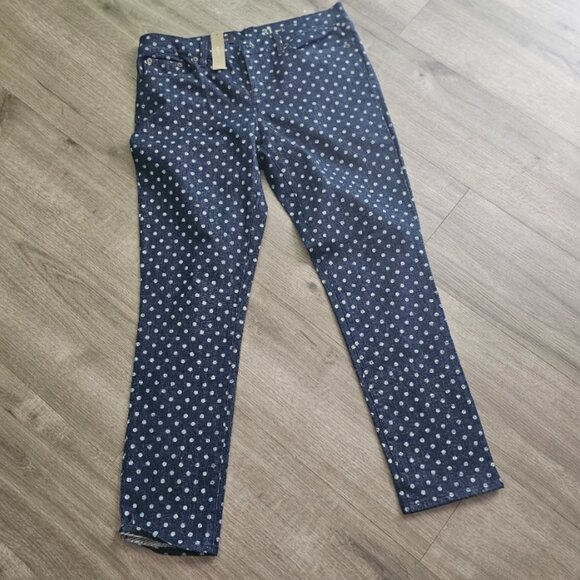 J Crew Toothpick Womens Ankle Jeans Size 31 Blue Polka Dot 5 Pockets NWT - Picture 1 of 7